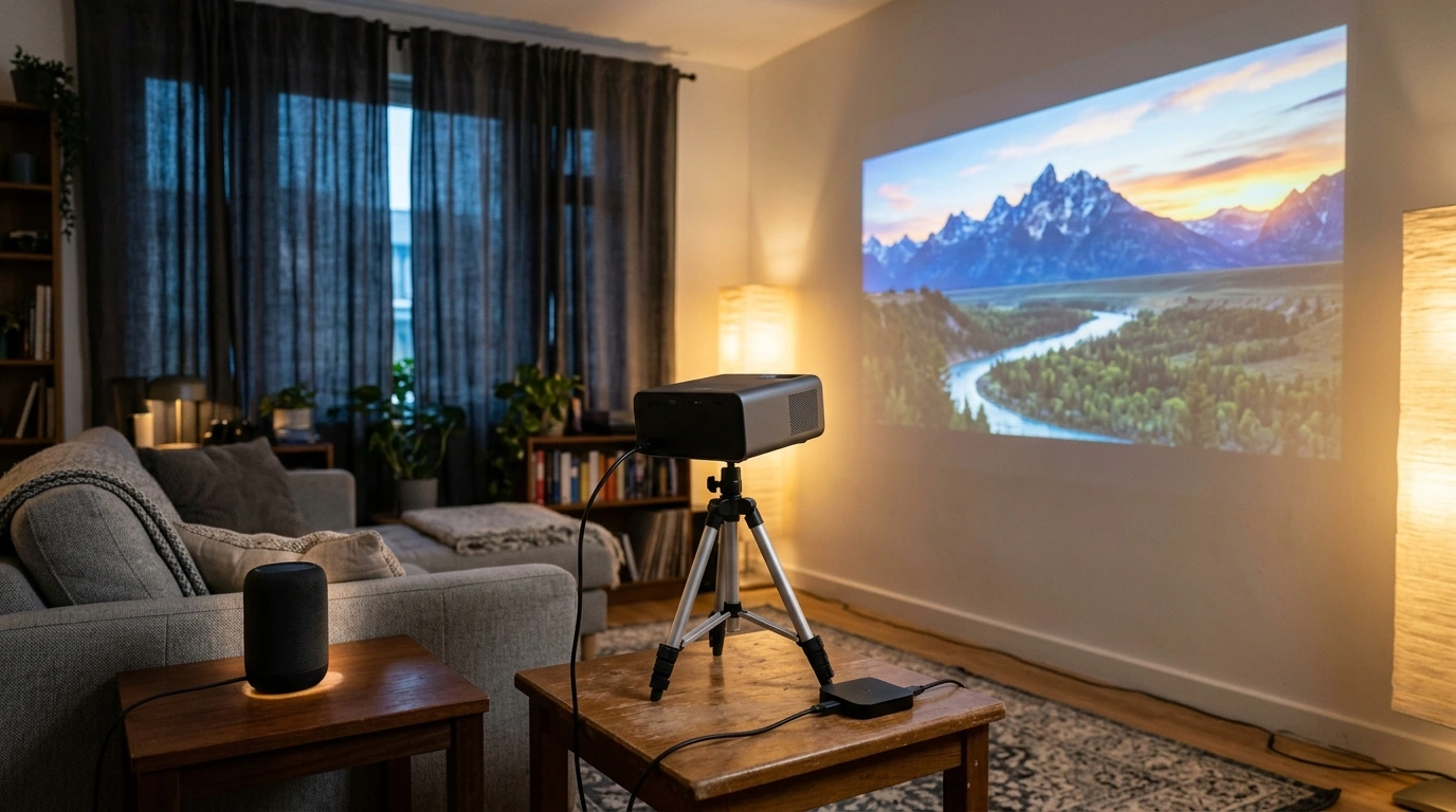 Portable 4K Mini Projector: Auto Focus & Bluetooth Setup